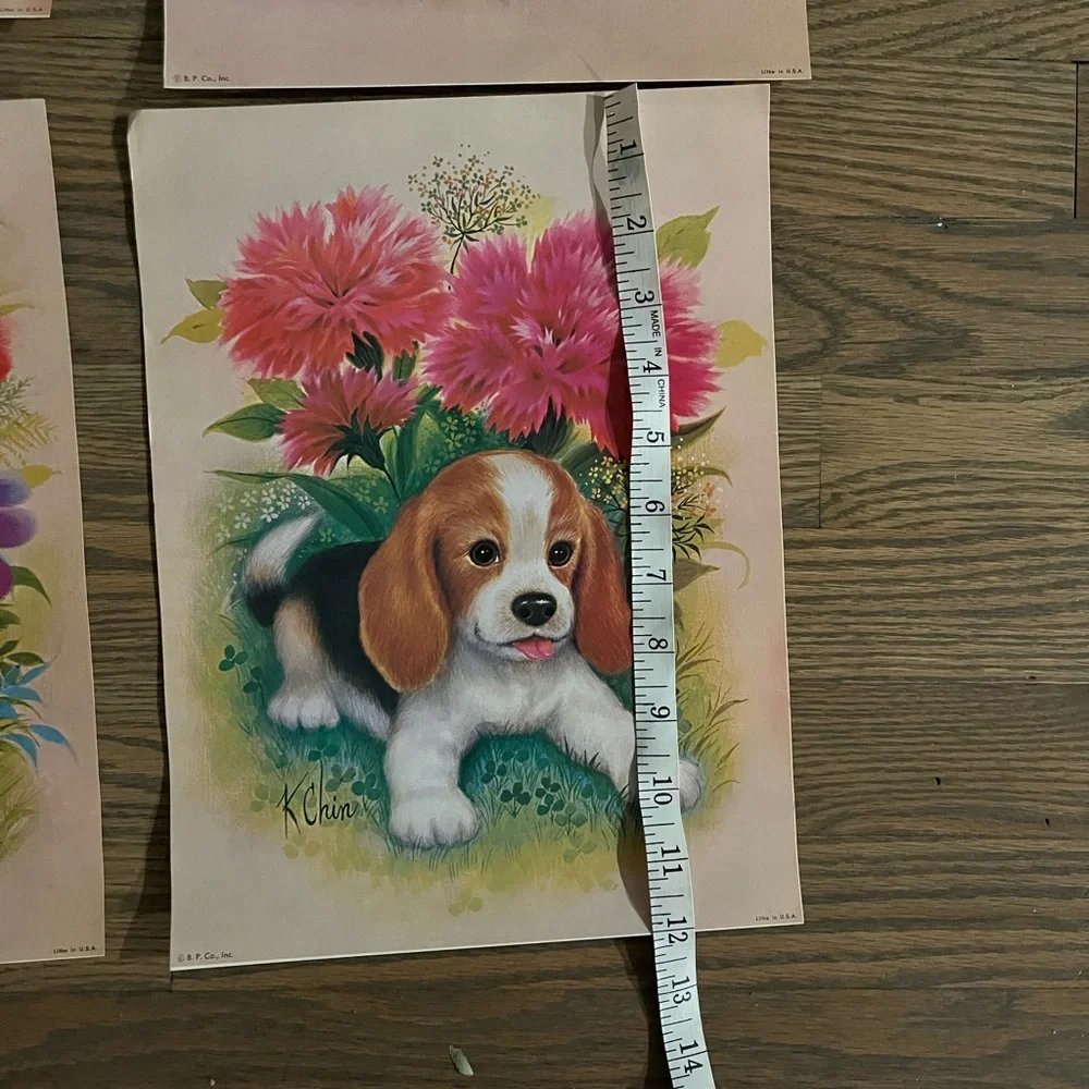 Vintage puppy artwork set of 4 - Picture 8 of 8